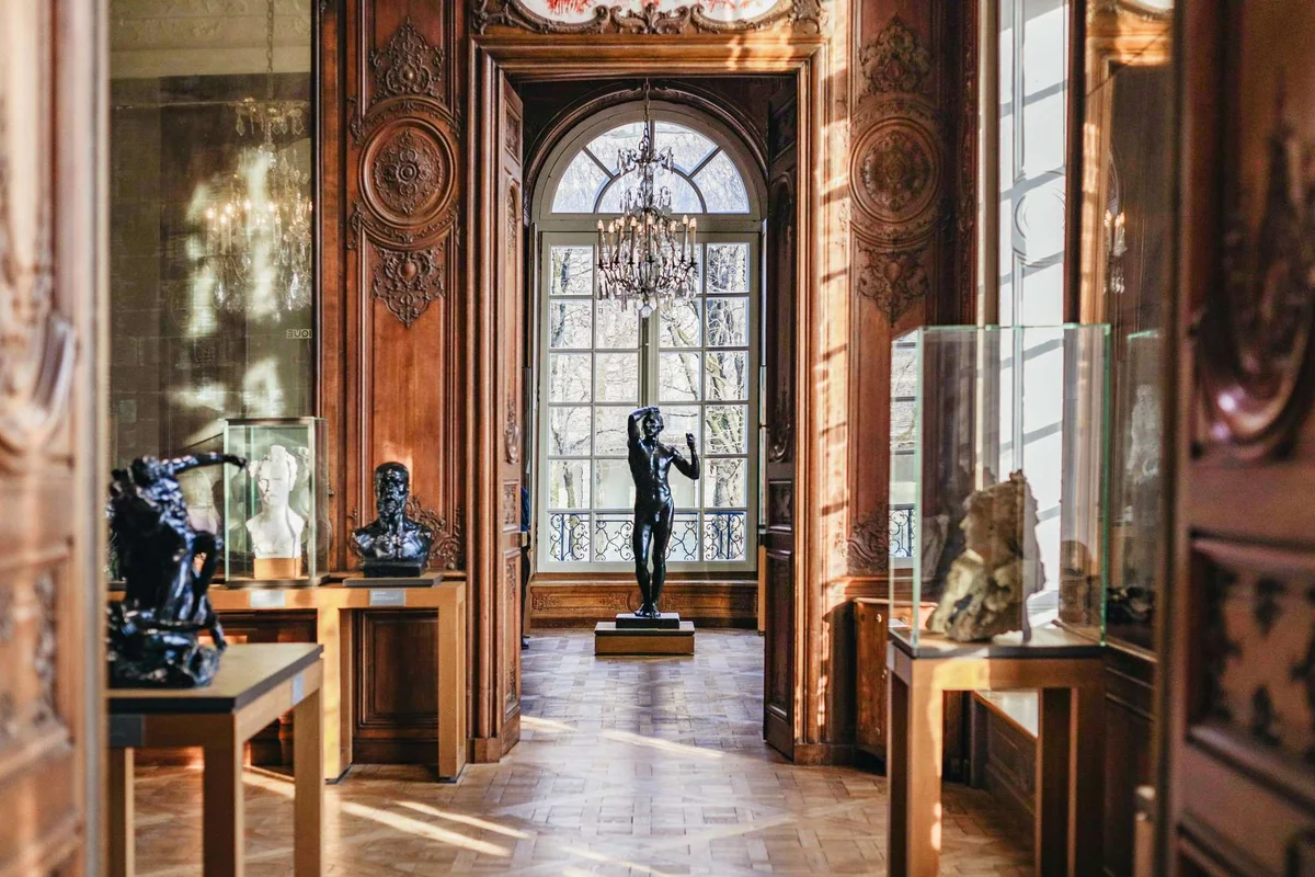 Bronze sculptures in the panelled galleries of the Hôtel Biron at the Musée Rodin