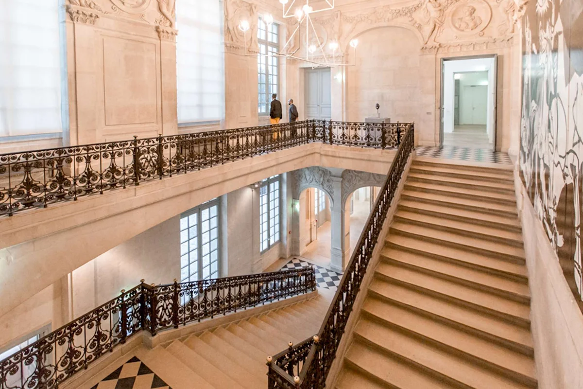The grand carved staircase of the Hôtel Salé, home of the Picasso Museum, one of the finest museums in Paris